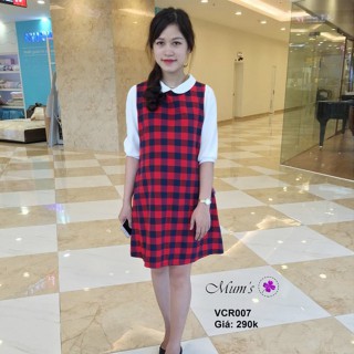 Váy caro cổ sen trắng